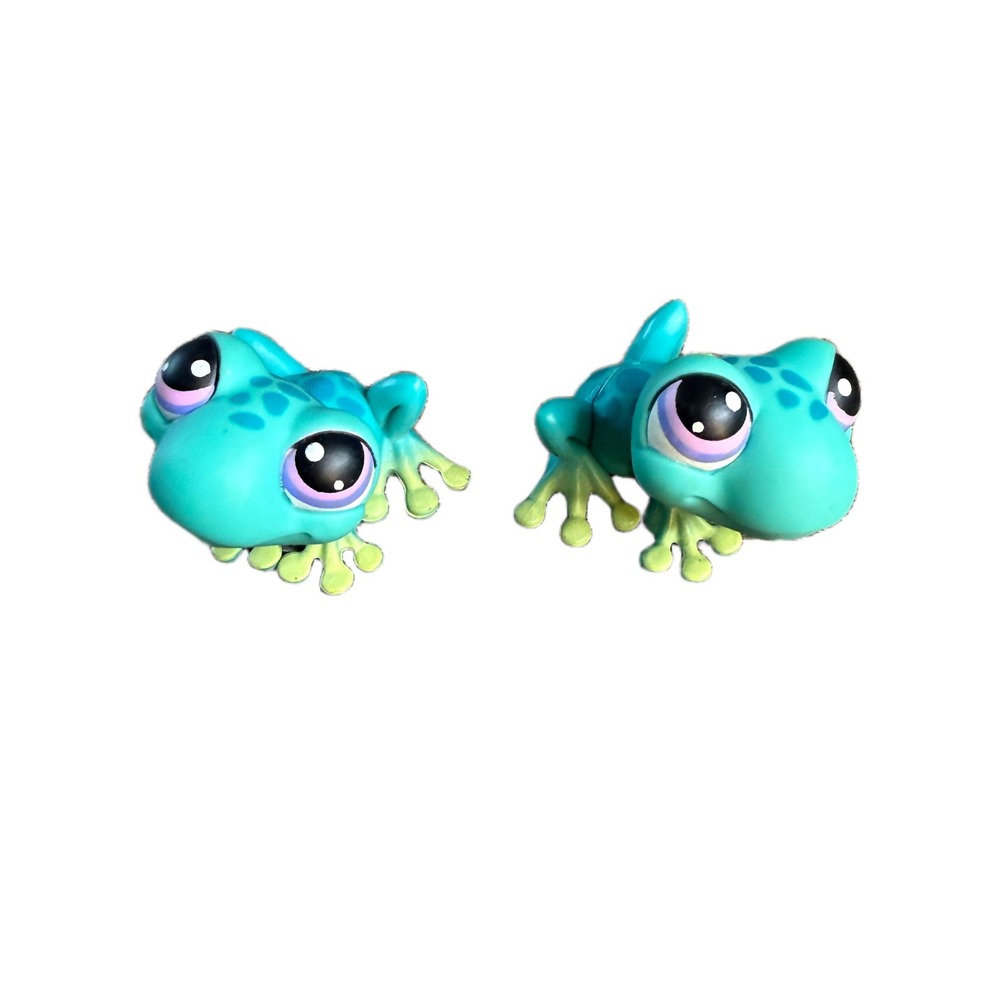Set‎ of 2 LPS Blue Green Spotted Frogs #155 Littlest Pet Shop 2004 Rainforest